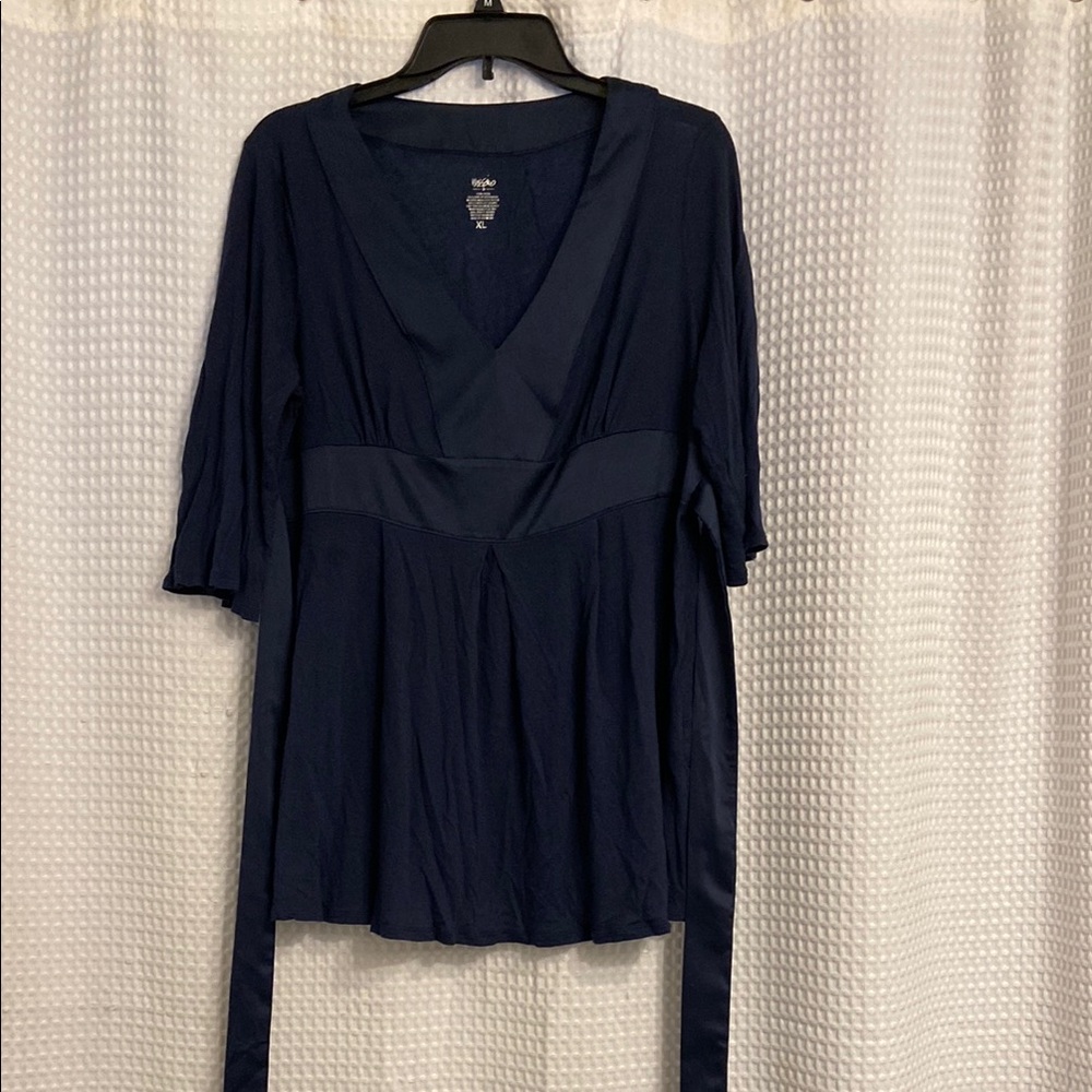 Mossimo Supply Co Blue Wrap Blouse with 3/4 Sleeves